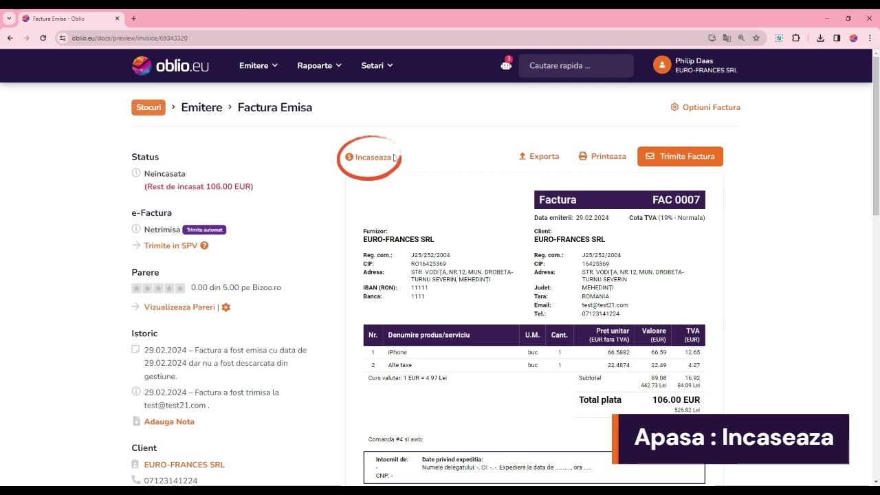 Oblio : Cum incasez o Factura?