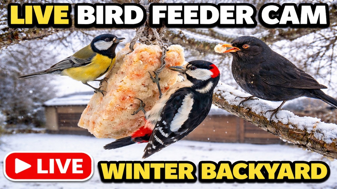 Live Bird Feeder Cam | Tits, Woodpeckers & Thrushes Eating Fat in Winter | Ukraine
