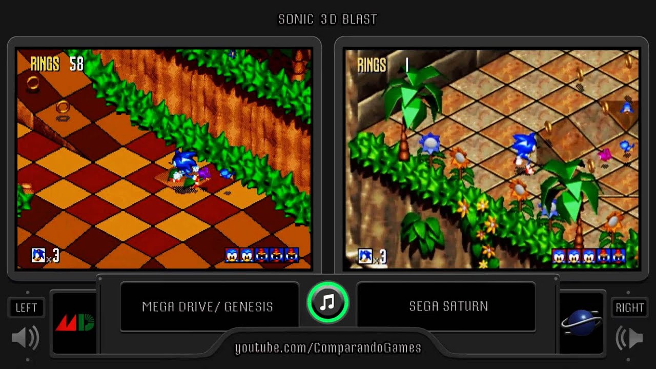 Sonic 3D Blast (Sega Genesis vs Sega Saturn) Side by Side Comparison
