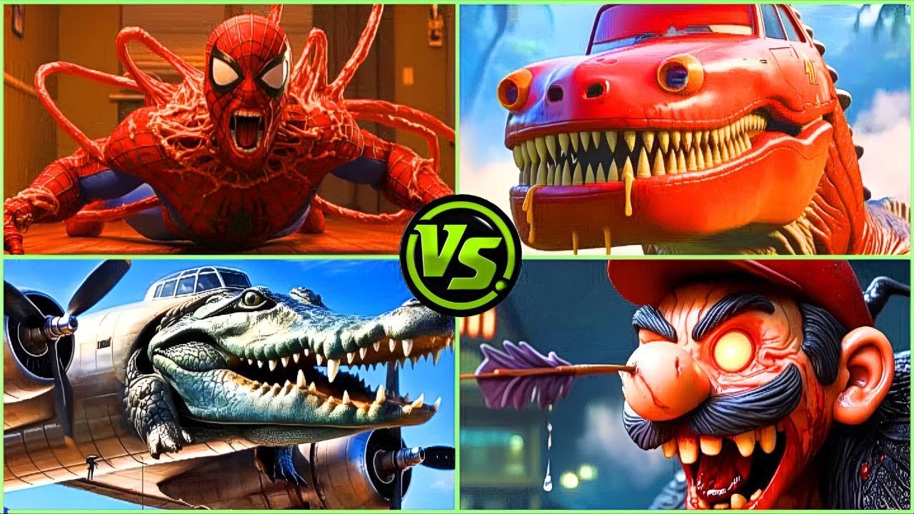 SpiderMan Exe vs McQueen Monster vs Crocodile Exe vs SuperMario Exe