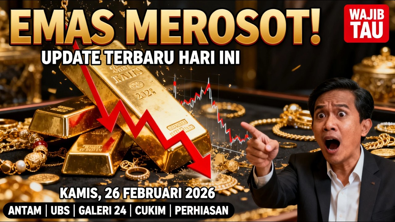 HARGA EMAS HARI INI 26 FEBRUARI 2026 RESMI TURUN! Antam Anjlok Rp49 Ribu, UBS & Galeri 24 Melemah