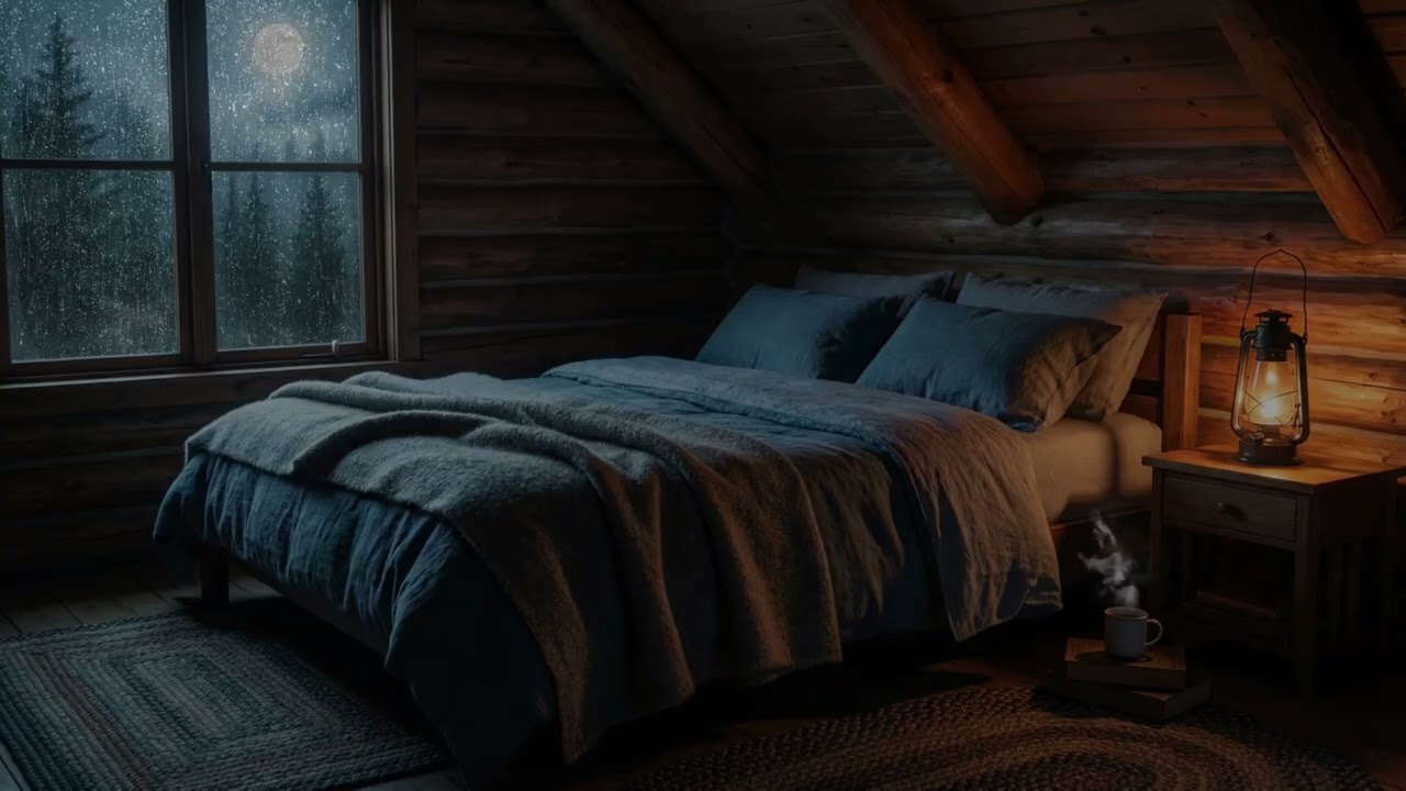 🌧️ Alone but Safe – Warm Log Cabin Bedroom in the Rain (8 Hours)