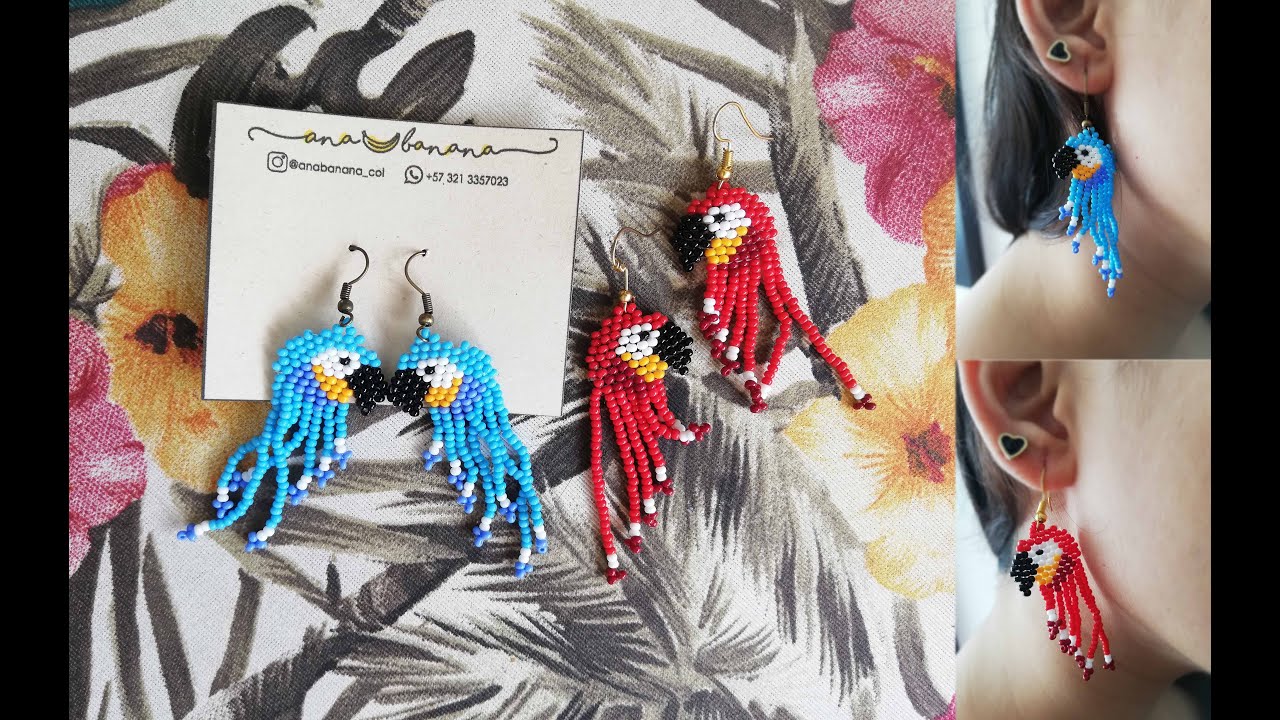Aretes de loro en mostacilla/chaquiras PASO A PASO