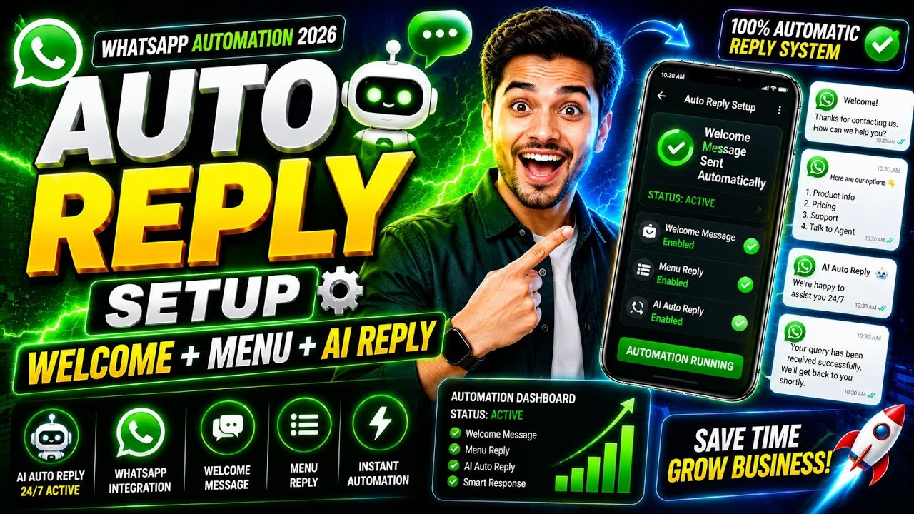 How To Setup WhatsApp Auto Reply 🚀 | Welcome, Menu & AI Reply