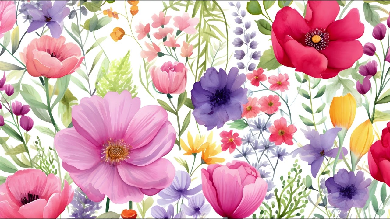 Rainbow Pastel Flowers in Watercolor, Modern Floral Artwork | Art Screensaver for TV