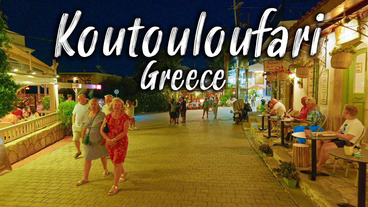 Hersonissos Crete, walking in Koutouloufari, and old village of Chersonissos, walking tour 4k