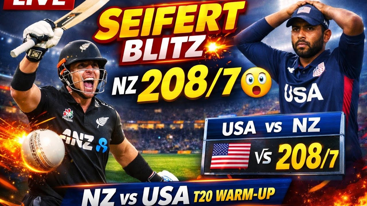 New Zealand vs USA LIVE Cricket Score | ICC T20 World Cup Warm-Up Match | Seifert की तूफानी पारी 🔥