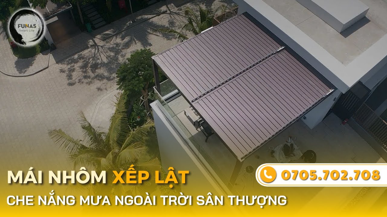 Pergola Mái Nhôm Xếp Lật Tự Động - Che Nắng Mưa Ngoài Trời Linh Hoạt, Thẩm Mỹ Vượt Trội ✅ Funas