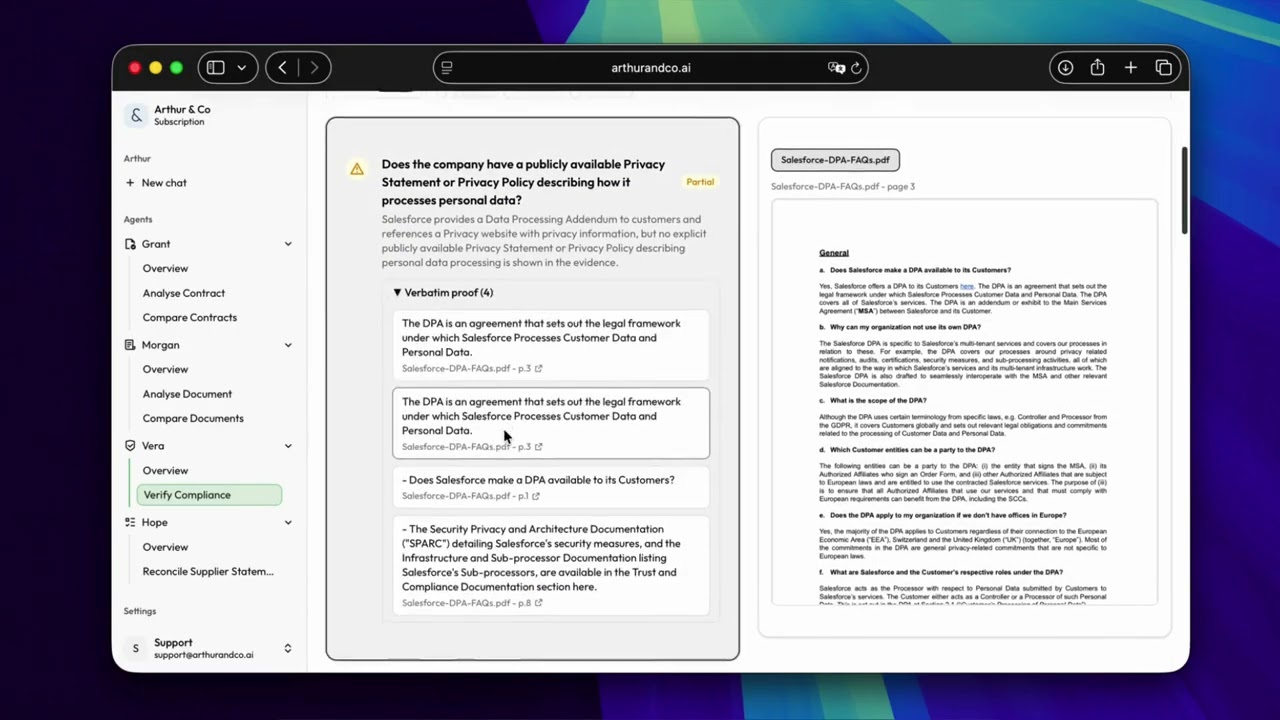 AI Compliance Checklist Verification Demo &ndash; Vera by Arthur & Co