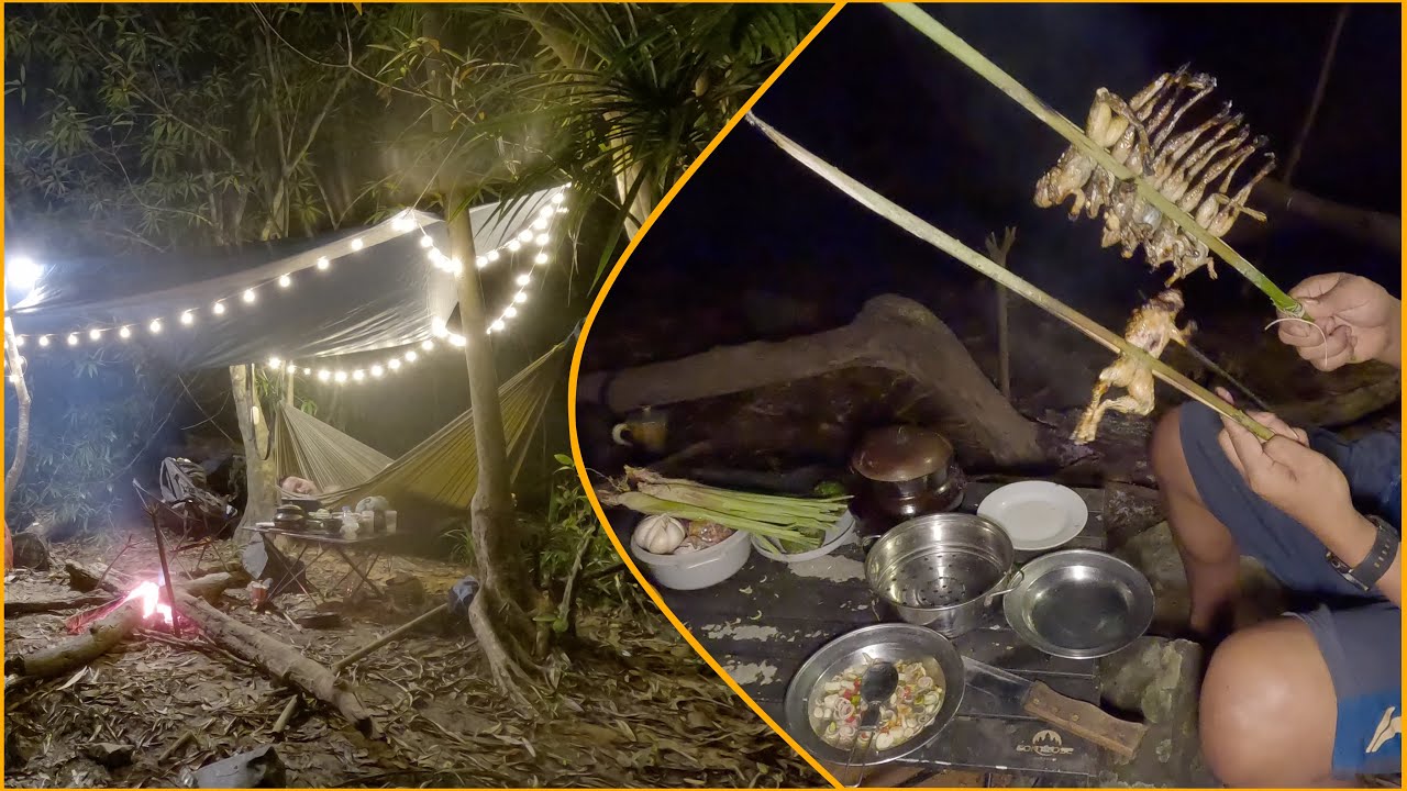 ម្នាក់ឯងរកម្ហូបតាមអូរ - Solo overnight camping in forest, Find food for cook 27/Dec/2025 - Ep374.1