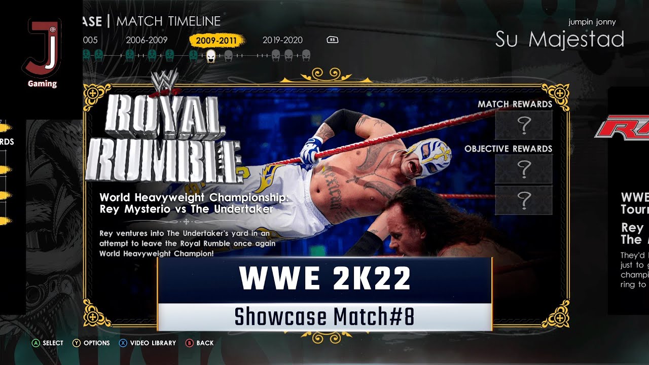 WWE 2K22 showcase match 8 complete all objectives Rey Mysterio vs The Undertaker at Royal Rumble