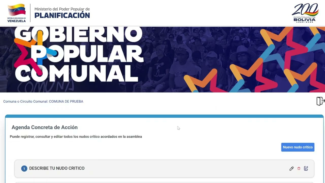 Registro del Plan Comunal y ACA en la Plataforma del Sistema de Gobierno Popular y Comunal. Paso #6