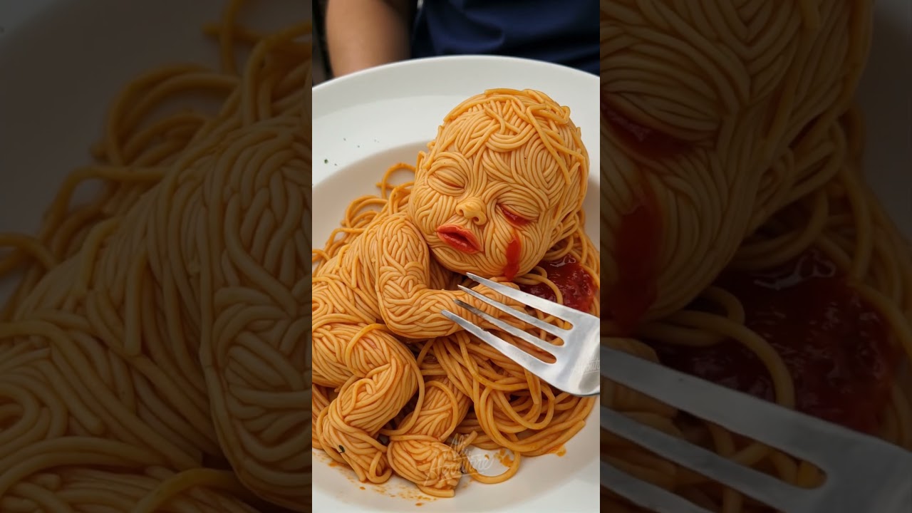 Not Hungry... Noodles Are Alive!&nbsp;😳🍝  #spaghetti #cursed #bodyhorror #aiart #aiartcommunity