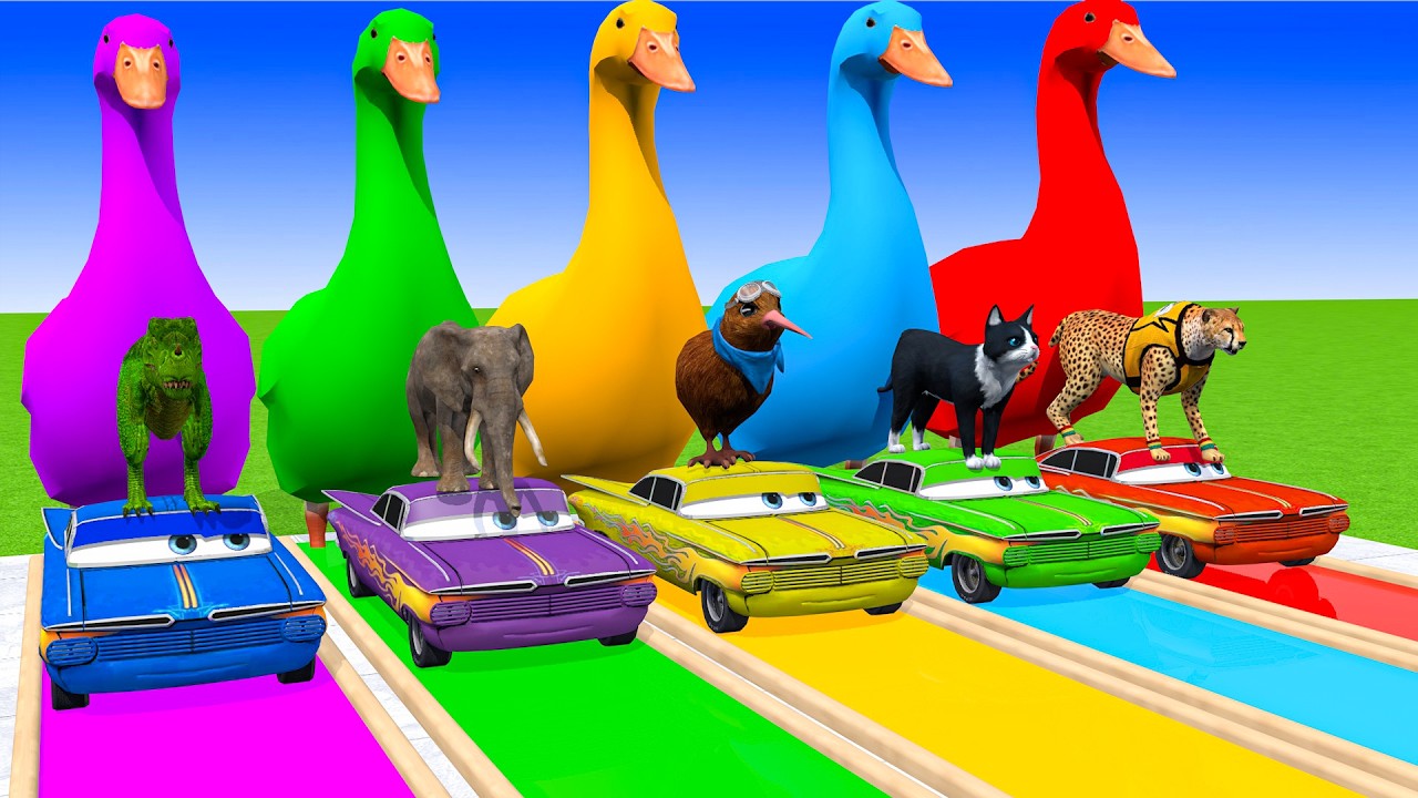 Long Slide Game with Cow Elephant Gorilla Hippopotamus Tiger 3d Animal Game Funny 3d Animals