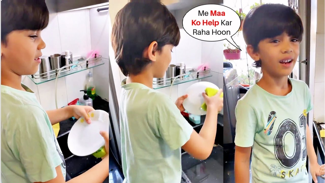 Arjun Bijlani Son Ayaan Like A Good Son Washing Dishes To Help Mother