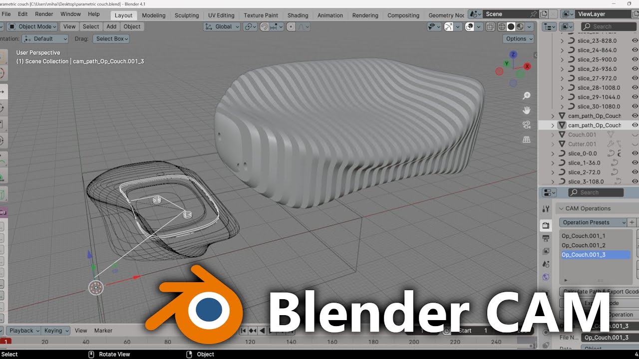 Design Parametric Sliced Furniture for CNC | Blender CAM Tutorial + G-Code Workflow