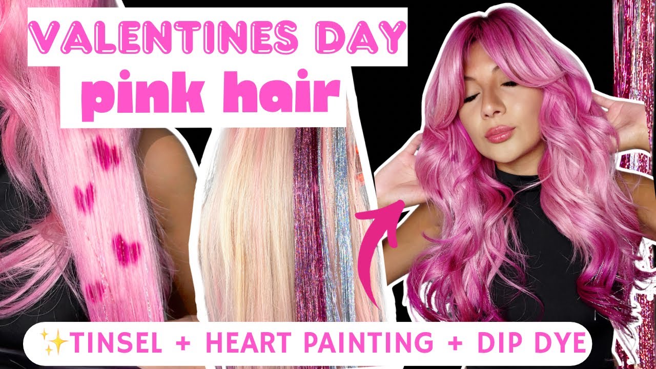 VALENTINES DAY HAIR! HAIR PAINTING + DIP DYE + TINSEL