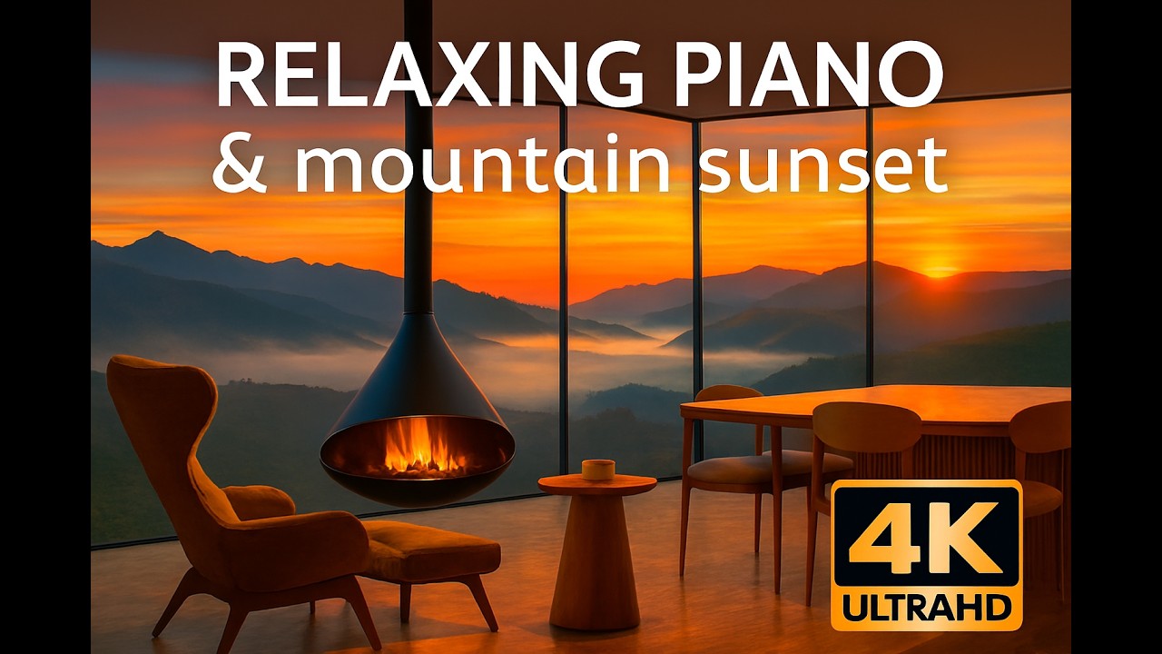 Relaxing Piano & Sunset Over Foggy Mountain Ridges🌙  𝟰𝗞 Ambience for Peaceful Evenings 🌙#4K