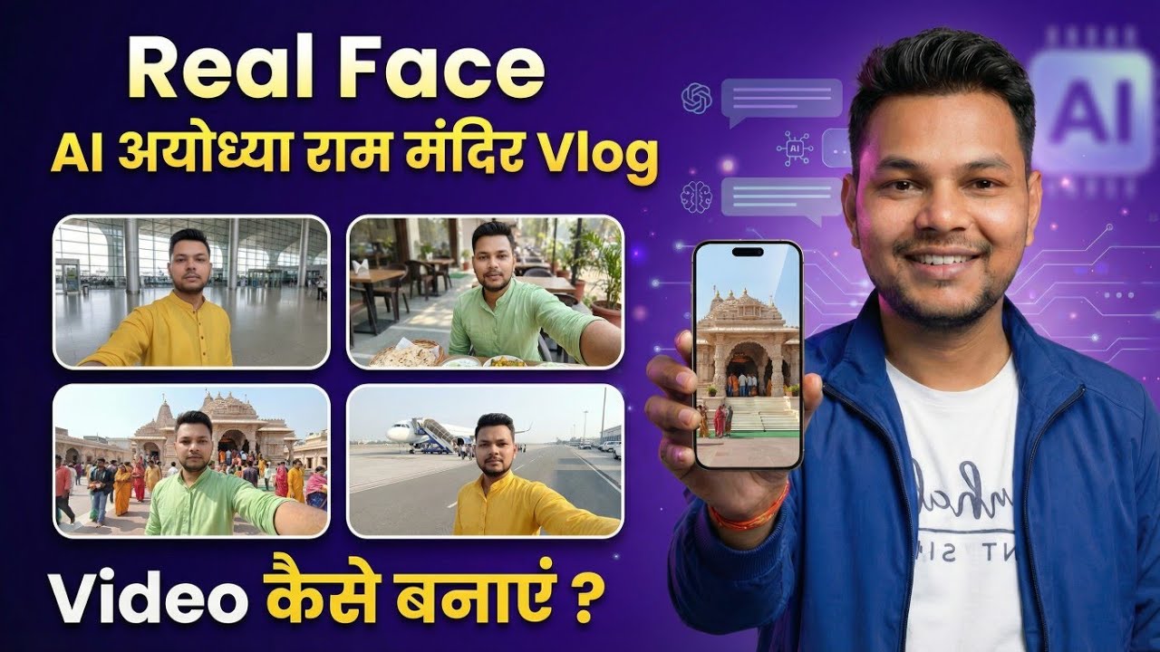 💥 Real Face Ayodhya Ram Mandir Vlog | AI Se Bana 100% Realistic Vlog 😱 | VEO 3.1 Tutorial Hindi