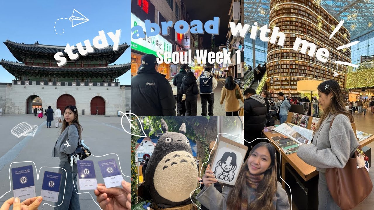FIRST WEEK STUDYING ABROAD IN SEOUL KOREA! new years, sk global dorm tour, caricature, shopping vlog