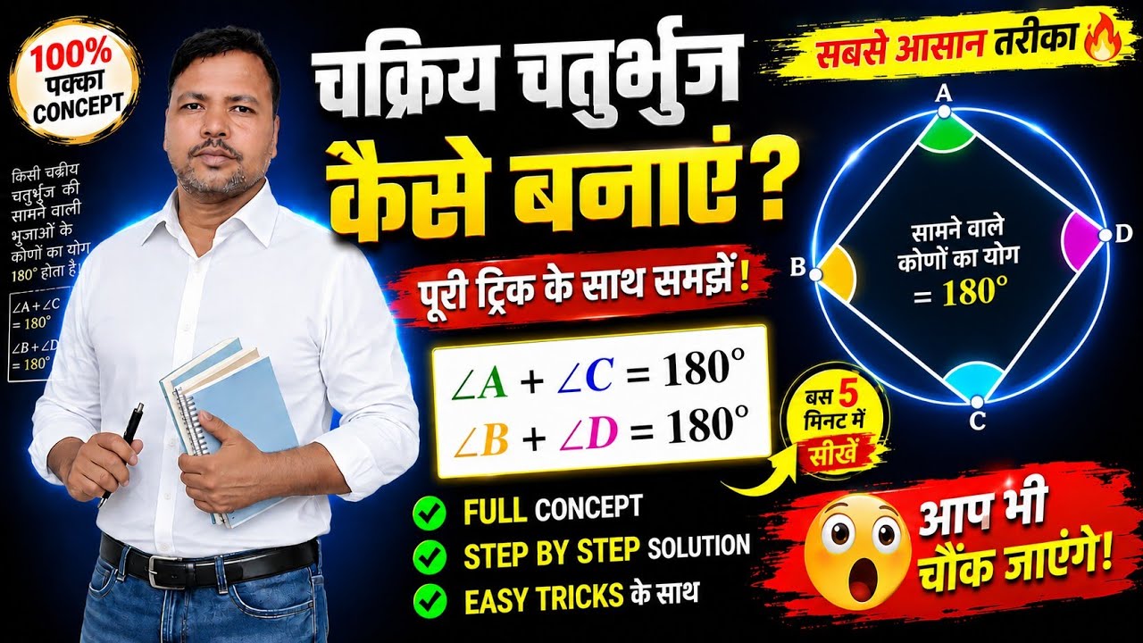 चक्रिय चतुर्भुज के सवाल कैसे लगाएं | Cyclic Quadrilateral Trick | Opposite Angle 180° | CoreClass24