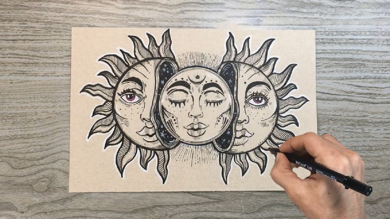 Sun & Moon Drawing |  Satisfying Step by Step #34