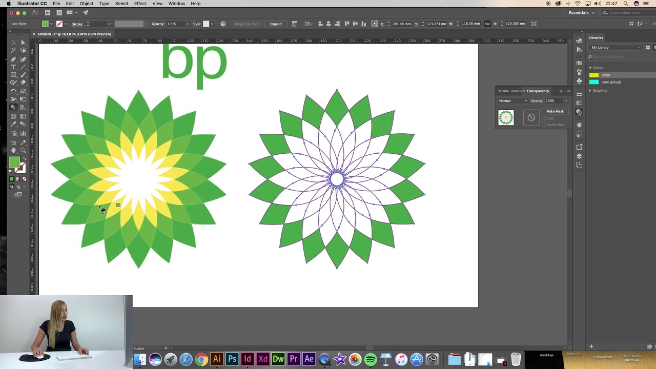 Adobe Illustrator CC Dersleri | #19 | Live paint bucket ve Rotate tool ile BP logosu nasıl çizilir?