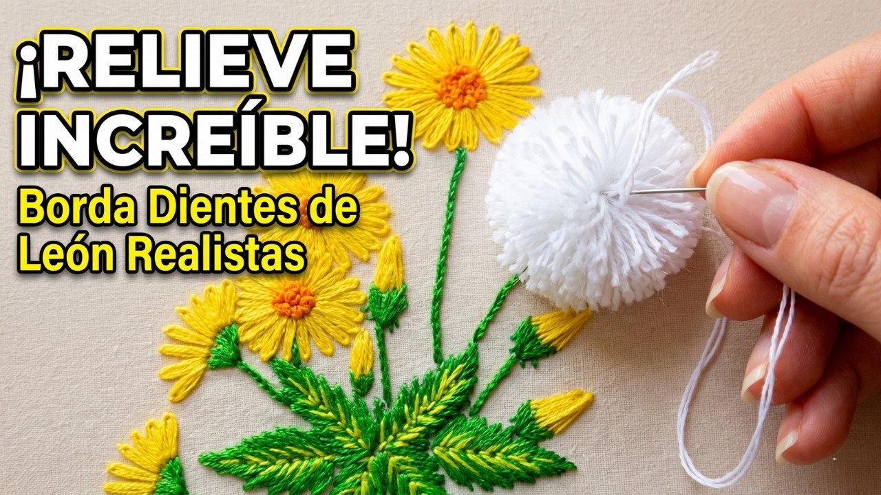 Hand Embroidery: Dandelion Flowers | Bordado a mano: Flores de diente de león | Artesd'Olga