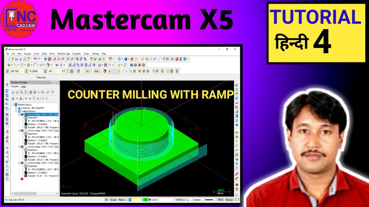 Mastercam X5 Counter Milling With Ramp | Mastercam X5 me Counter Milling  Ramp me kese kare |