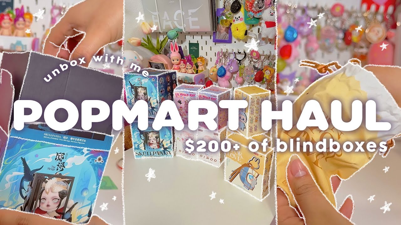 unboxing $200+ popmart blindbox haul | labubu, skullpanda, peach riot + dimoo 💖☁️🫧