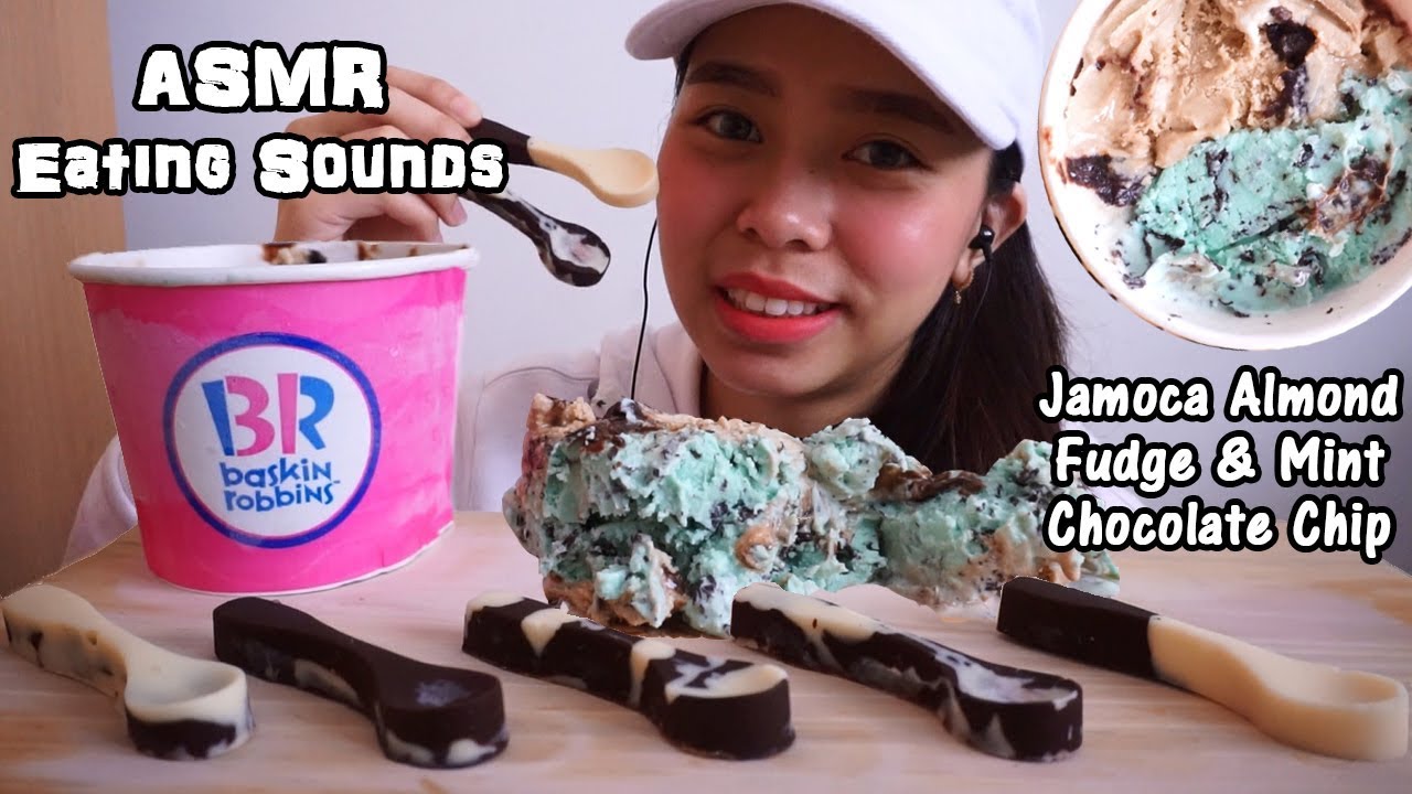 ASMR Baskin Robbins Ice Cream & Chocolate Spoon | Crunchy Eating Sounds | No Talking