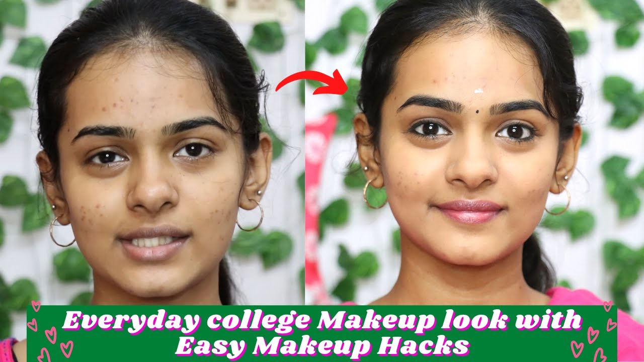 தமிழில் College Makeup look🔥Simple Everyday college Makeup look with Easy Hacks❣️college Makeup look