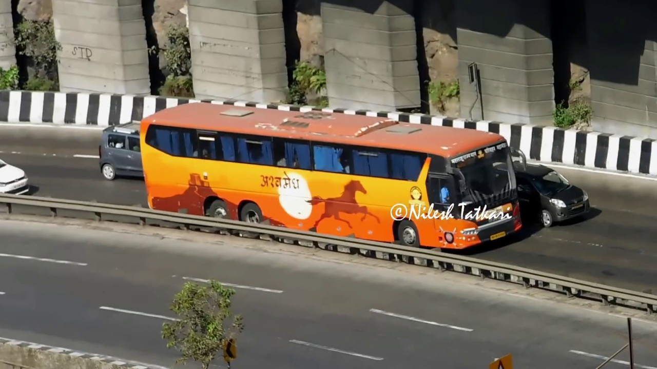 Aerial View of MSRTC Scania Ashwamedh Buses on Mumbai Pune Expressway | MSRTC Buses Maharashtra