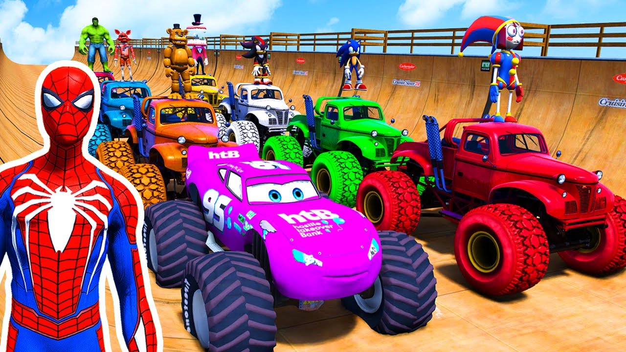 الأبطاين مو يركبون فوق التحدي الضخم المنحدر - Superheroes Moto Ride over Mega Ramp Challenge GTA 5