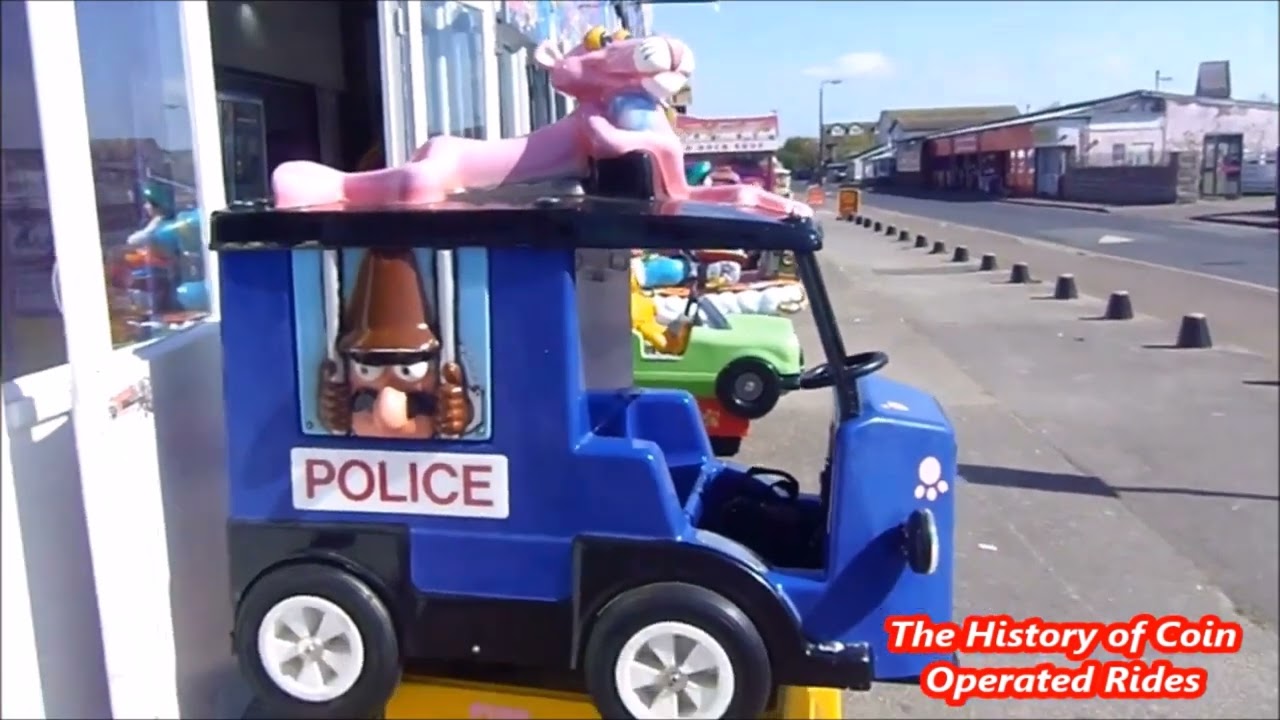 1990s Jolly Roger Coin Operated Police Van Kiddie Ride - Pink Panther Police Van