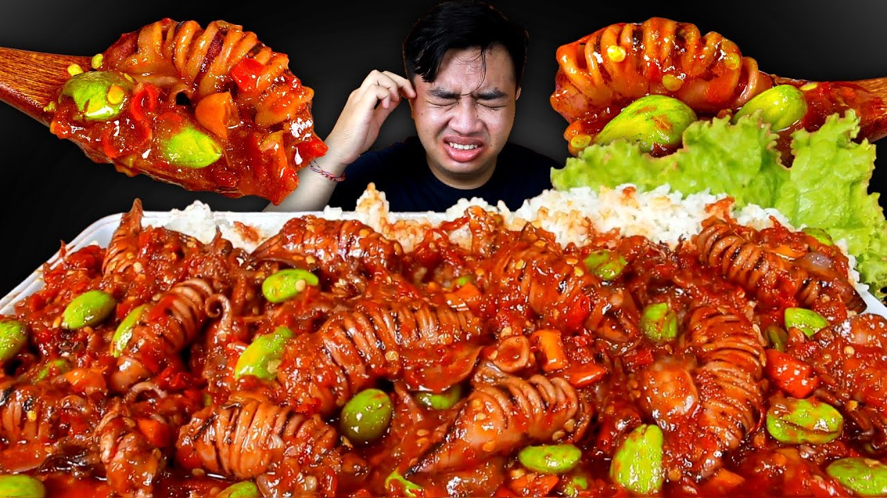 PEDAS GILA 🔥 MUKBANG CUMI OSENG PETE MERCON PEDAS HOT JELETOT + NASI HANGAT