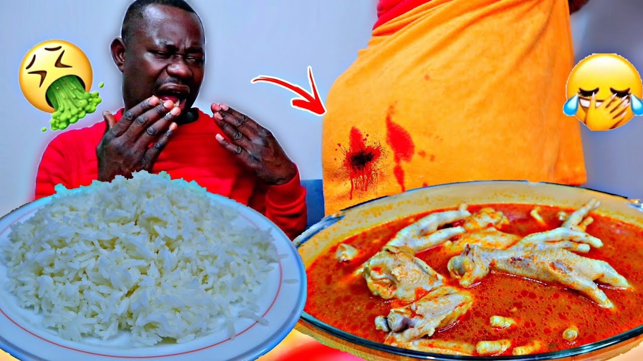 PERIOD MUKPRANK ON HUSBAND | RICE WITH CHICKEN FEET PEPPER SOUP MUKBANG |AFRICAN FOOD MUKBANG