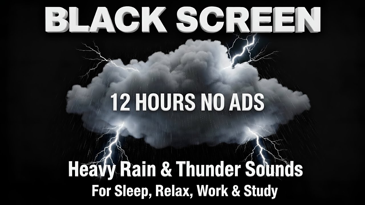 🔴 Heavy Rain and Thunder Sounds for Sleeping - Black Screen | Rain for Sleep, Natural Storm Sounds