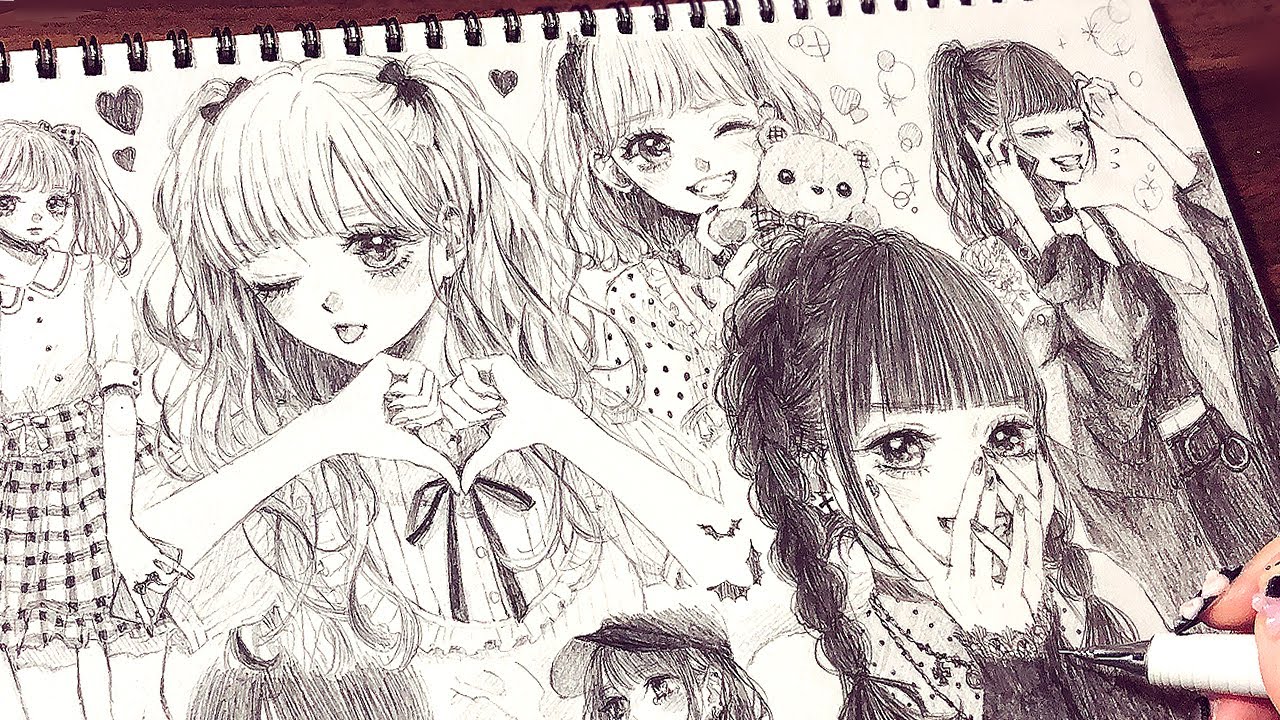 【アナログ】地雷メイク/量産型メイクな女の子🎀 1ページいっぱいに描いてみた  / Drawing Original girl🎀