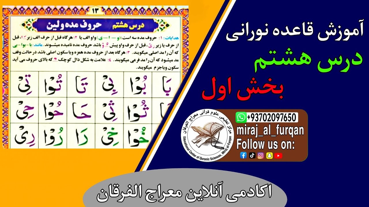 آموزش قاعده نورانی | درس هشتم بخش اول | حروف مده و لین