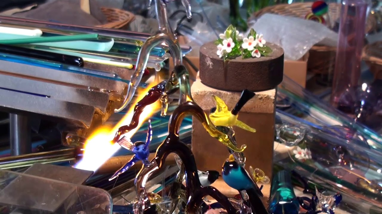 Making Murano Glass Birds On A Tree Branch In A Factory On Murano Island