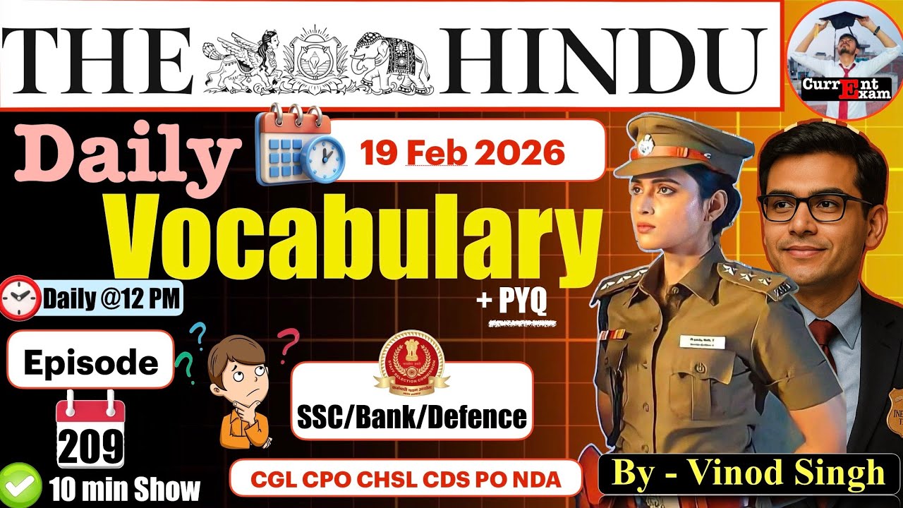 Daily English Vocabulary | The Hindu Vocab - 19 February | Ep-209 Vinod Singh #vocabulary #ssc #bank