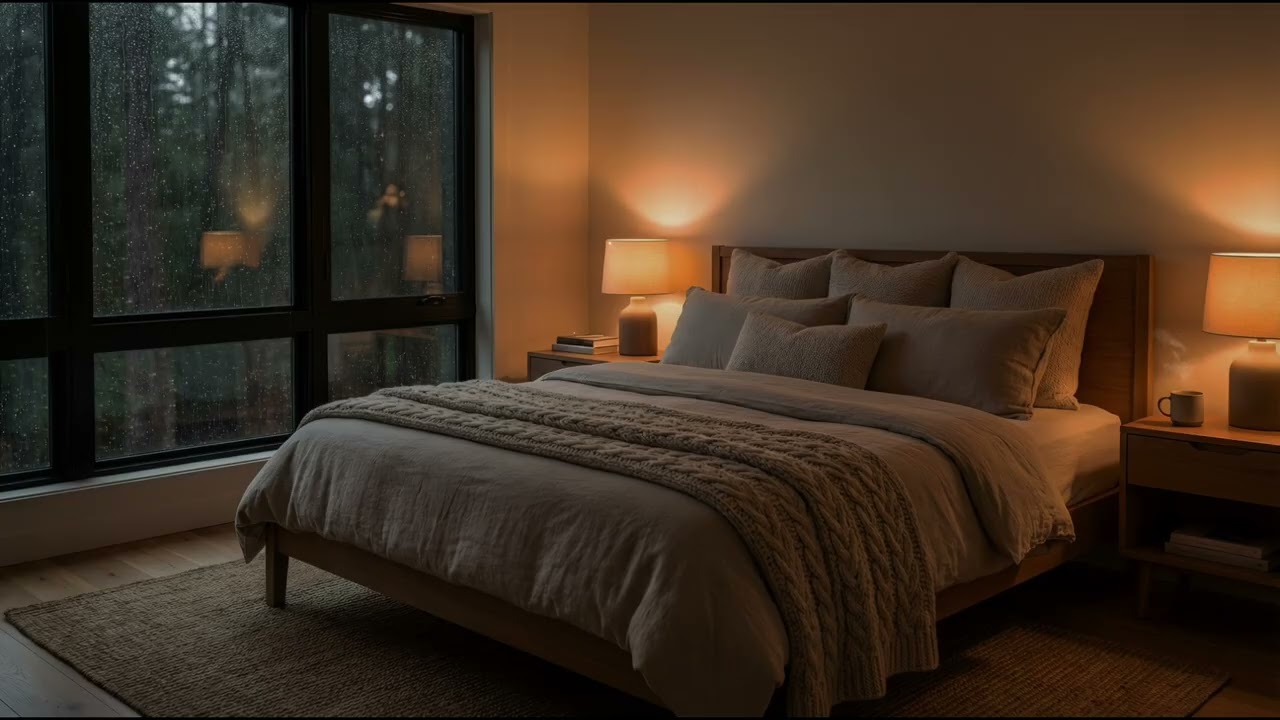 Cozy Bedroom Rain at Night 🌙 Fall Asleep Fast with Gentle Rain Sounds