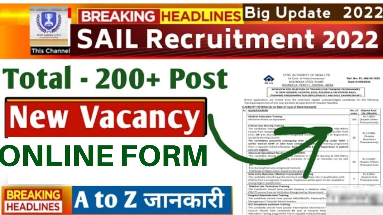 SAIL Recruitment 2022 | 10th, 12th, ITI Diploma, Degree jobs 2022 Latest SAIL Training Vacancy 2022