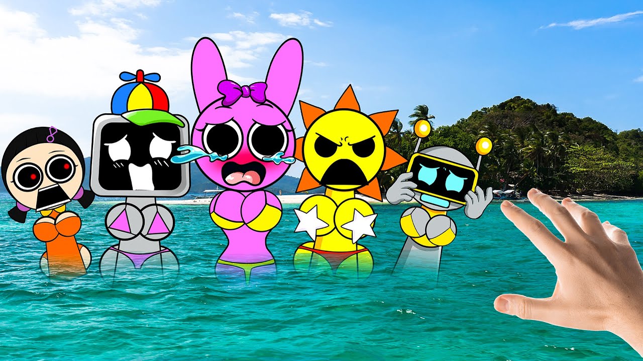 Очистка FUNBOT GIRL, PINKI, SUN GIRL и SPRUNKI DOLL от грязи в море... (Sprunki в реальной жизни)