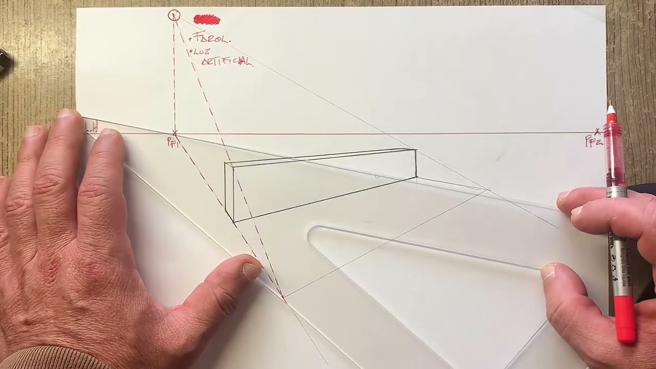 Sombra en perspectiva a dos puntos de fuga, ver video completo en mi canal de YouTube￼