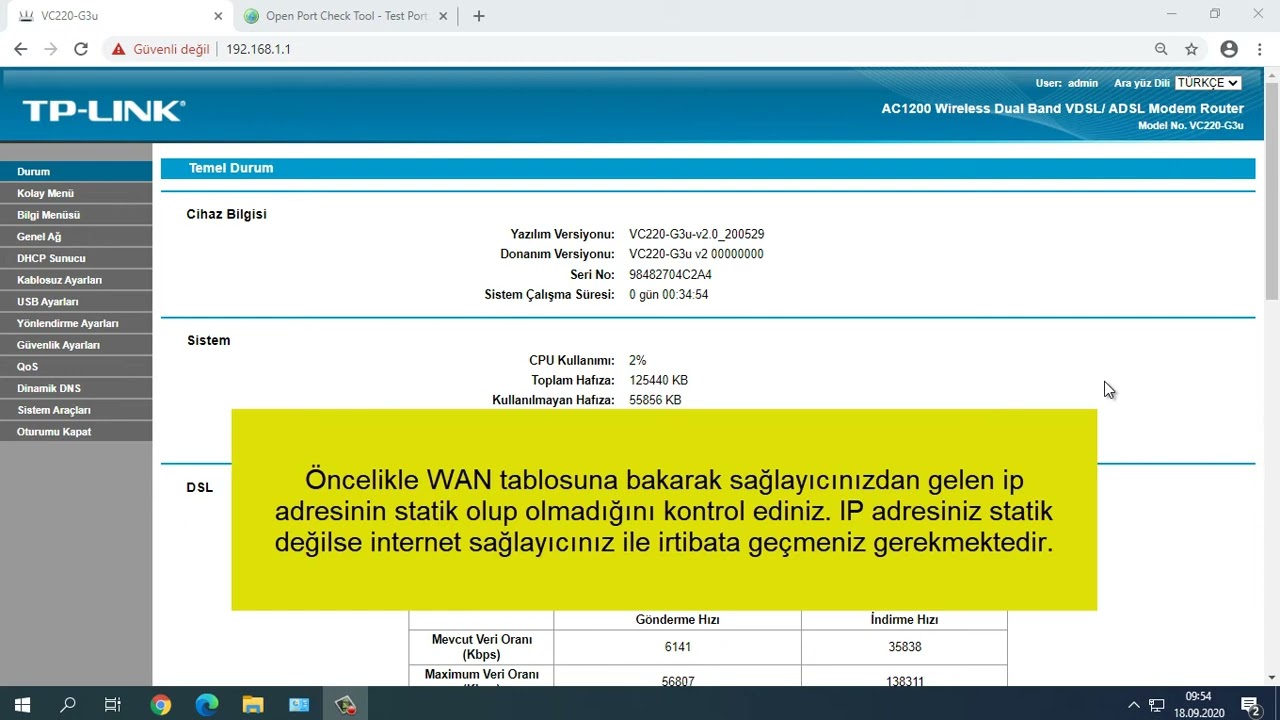 T&uuml;rk Telekom   TP Link AC1200 VC220 G3u Modem Router   Port Y&ouml;nlendirme Kurulumu