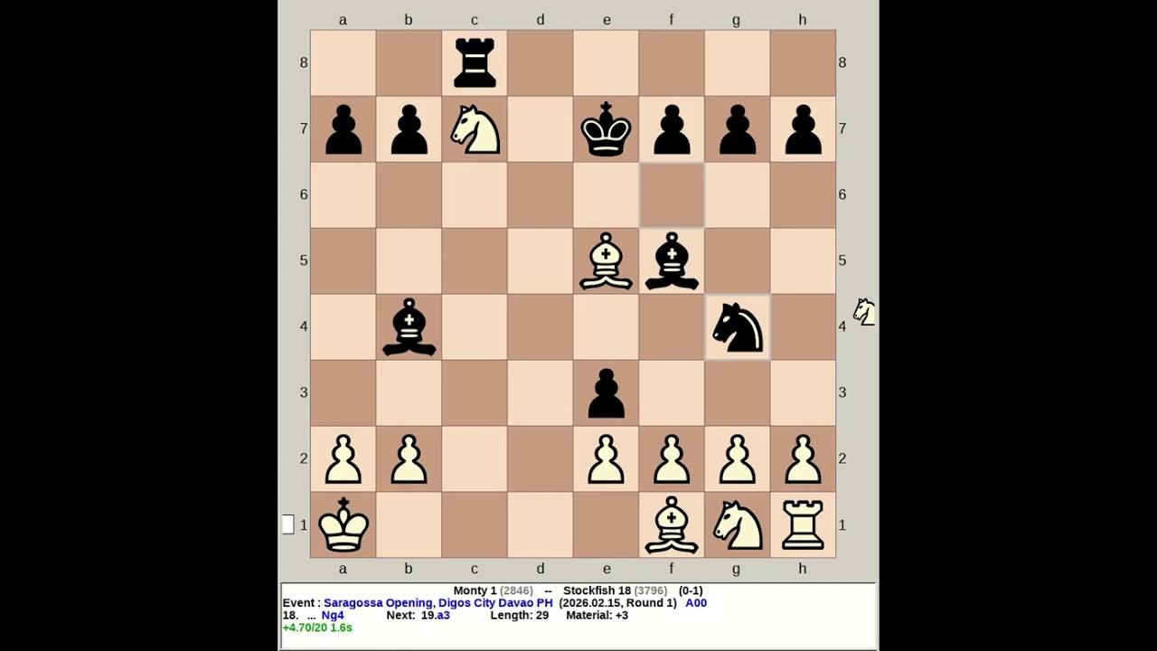 Monty 1 vs Stockfish 18 | Saragossa Opening #chess