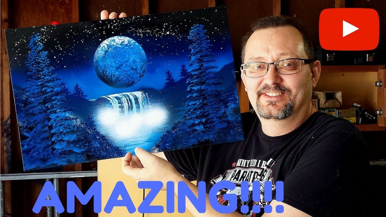Spray Paint Painting Waterfall Night Scene....AMAZING!!!! ❤❤❤
