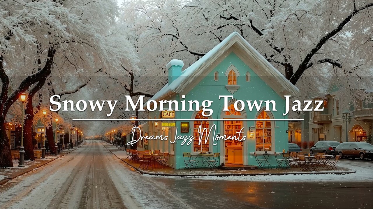 Gentle Morning Jazz at a Cozy Snowy Coffee Shop ☕ Quiet Small Town Ambience | Relaxing Winter Jazz ⛄